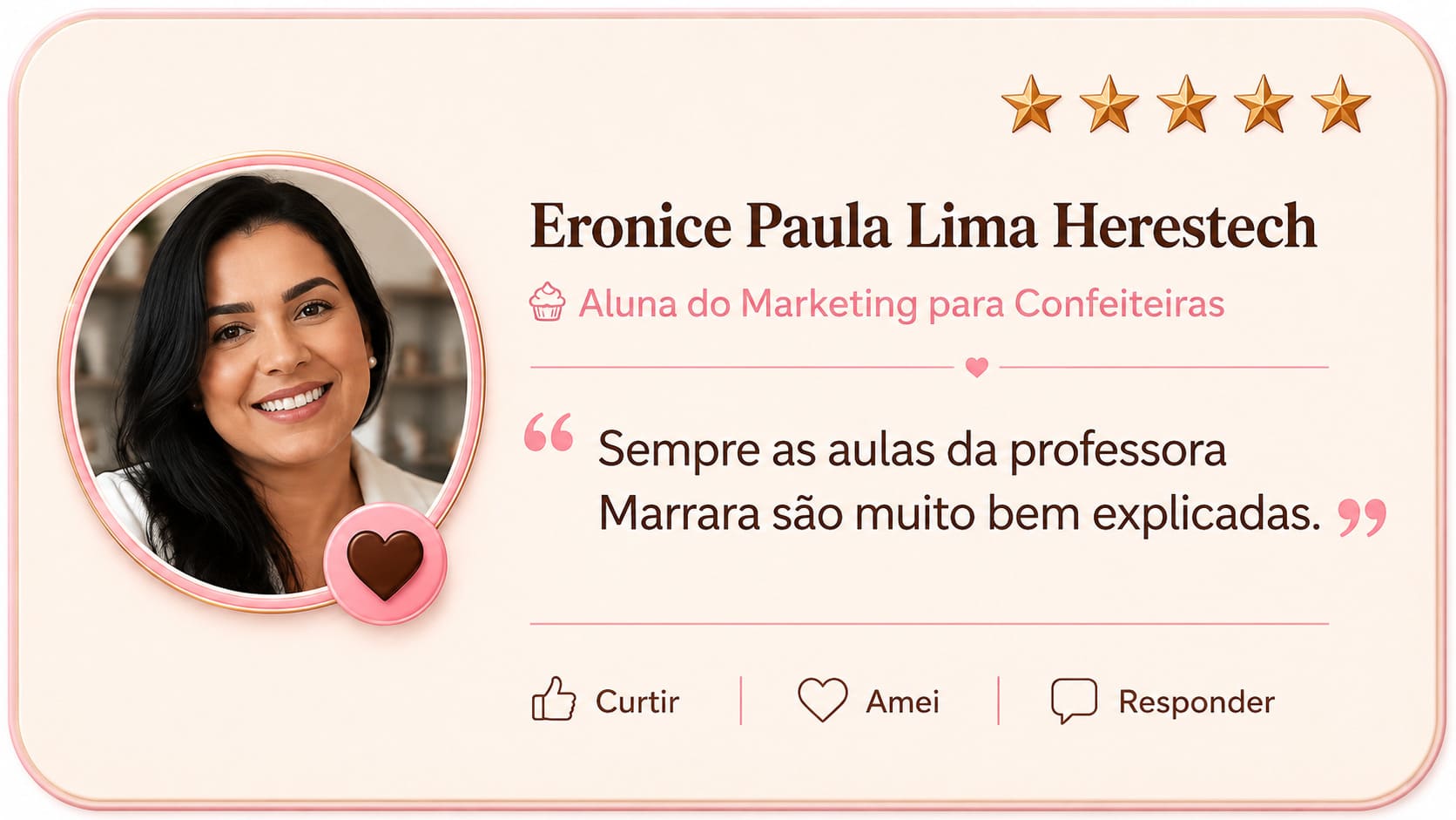 Depoimento de aluna do Marketing para Confeiteiras